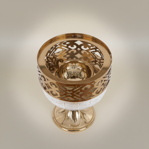 Arabesque Brass & Crystal Globe Incense Burner with Pierced Fretwork Crown