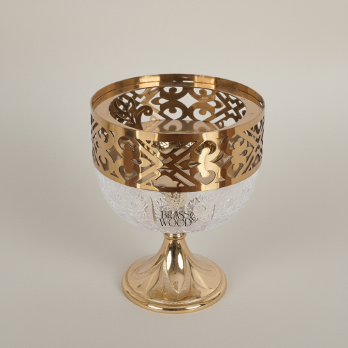 Arabesque Brass & Crystal Globe Incense Burner with Pierced Fretwork Crown
