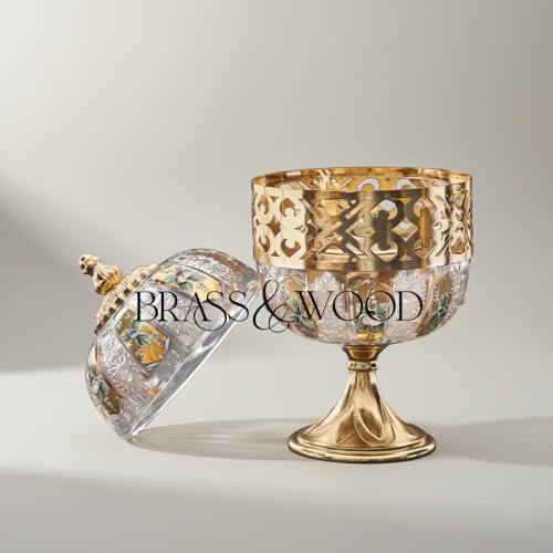 Arabesque Lattice Crystal & Brass Globe Incense Burner with Finial Lid