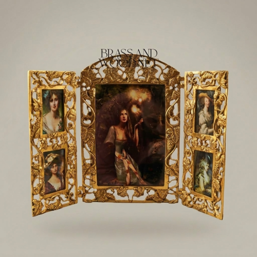 Art Nouveau Brass Triptych Photo Frame - Folding Openwork Acanthus Panel