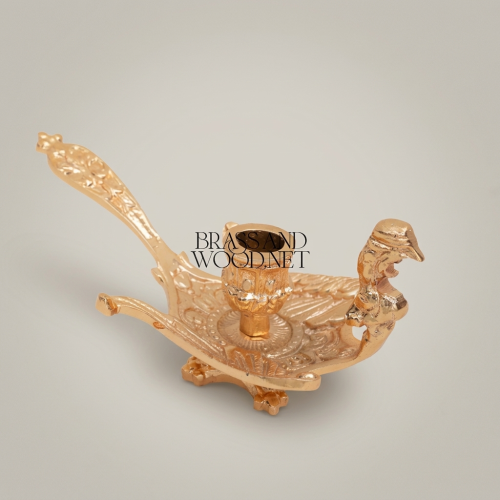Baroque Brass Bird-Form Candle Holder with Ornate Floral Base