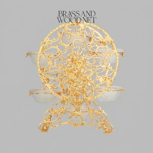 Baroque Brass Circular Filigree Serving Stand with Glass Bowls - Ornate Scrollwork Disc