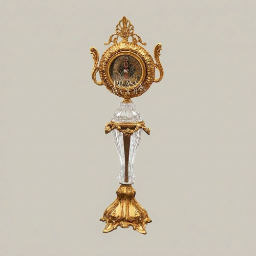 Baroque Brass & Crystal Pedestal Clock with Acanthus Crown and Scroll Handles