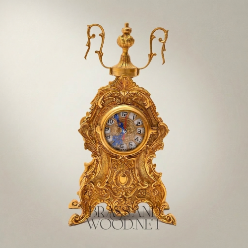 Baroque Brass Mantel Clock & Candelabra Set - Heavily Ornate 3-Piece with Scroll & Acanthus Carvings