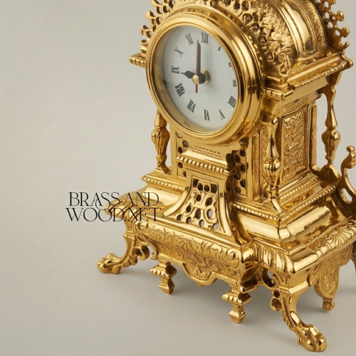 Baroque Brass Mantel Clock with Urn Finial & Pierced Acanthus Crown