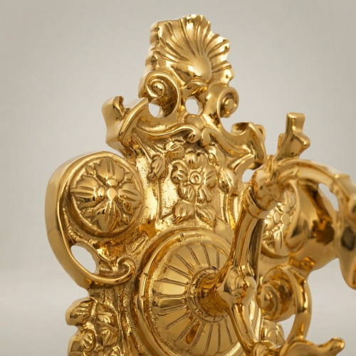 Baroque Ornate Brass Wall Sconce Rocaille Backplate Fluted Glass Shade Gold Front | Brass & Wood