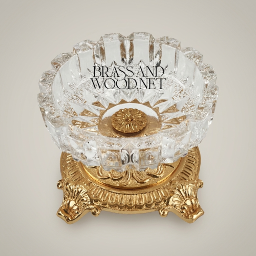 Baroque Crystal Ashtray with Ornate Acanthus Brass Pedestal Base
