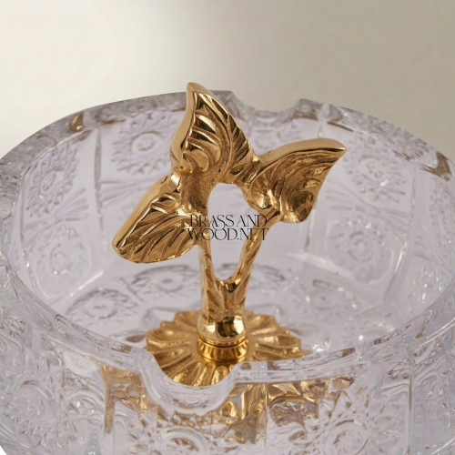 Baroque Crystal & Brass Ashtray with Acanthus Pedestal Base