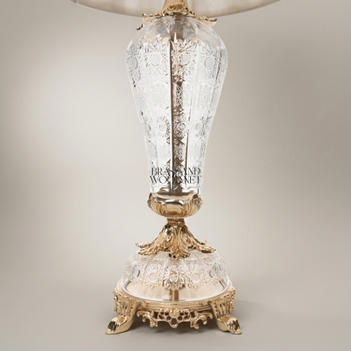 Baroque Hand-Engraved Crystal Brass Table Lamp Ornate Urn Body Fabric Shade Gold Front | Brass & Wood