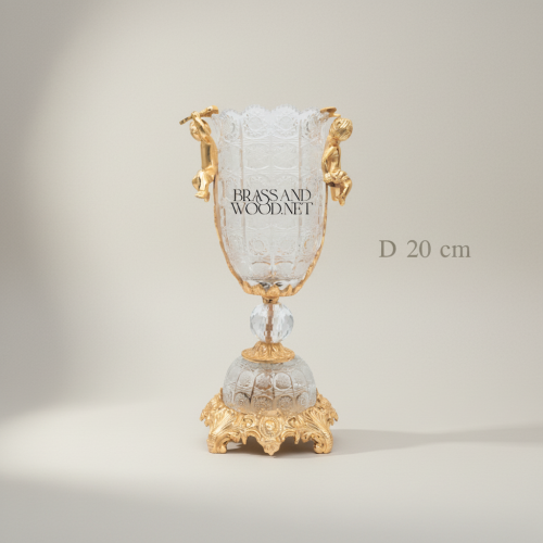 Baroque Crystal & Brass Vase and Centerpiece Bowl Set - Cherub & Female Figure Handles