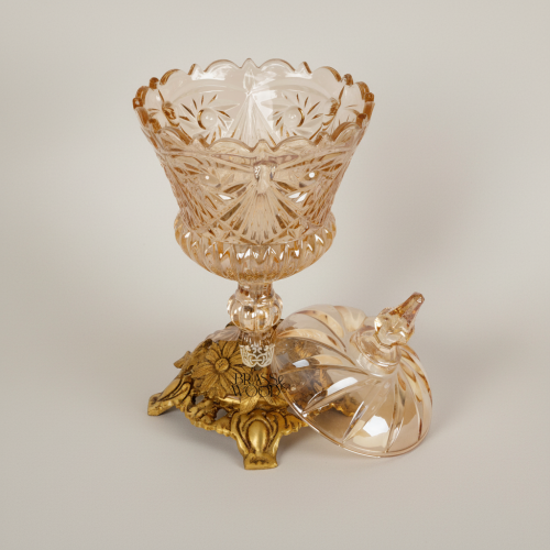 Baroque Cut-Crystal Bonbonniere with Floral Brass Base