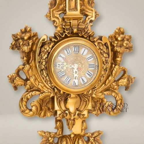 Baroque Gilded Cartel Wall Clock with Urn Finial & Acanthus Scrollwork