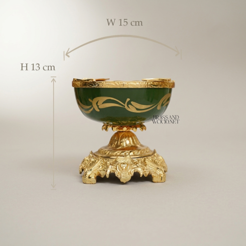 Baroque Gilt-Brass & Forest Green Ceramic Pedestal Ashtray - Acanthus Scroll Base
