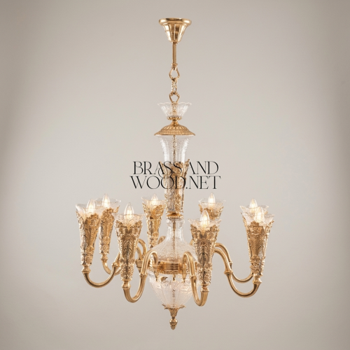 Baroque Hand-Cast Brass & Cut Crystal Chandelier - 8-Arm Acanthus Torchère