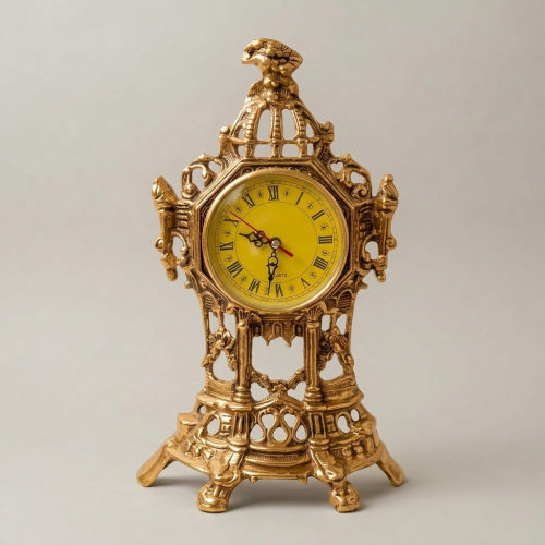 Baroque Openwork Brass Mantel Clock with Eagle Finial & Roman Dial