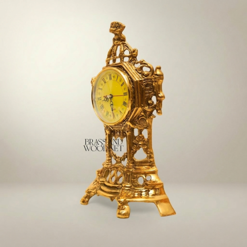 Baroque Openwork Brass Mantel Clock with Eagle Finial & Roman Dial