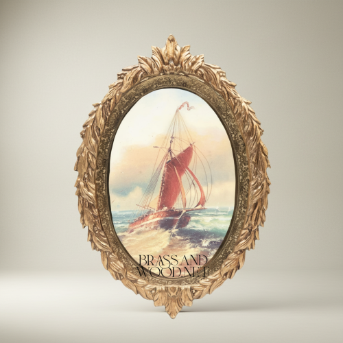 Baroque Oval Wall Plate with Acanthus Carved Frame & Maritime Art Print