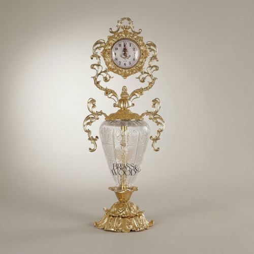 Baroque Rococo Brass & Crystal Urn Stand Clock with Acanthus Scrollwork