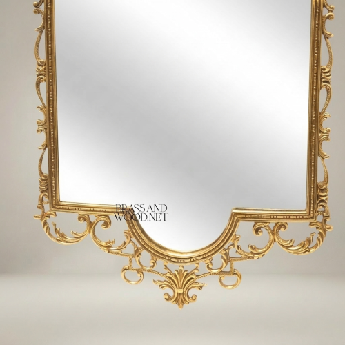 Baroque Rococo Hand-Carved Wall Mirror Open Scrollwork Acanthus Crown Gilded Frame Brass and Wood Gold Front | Brass & Wood