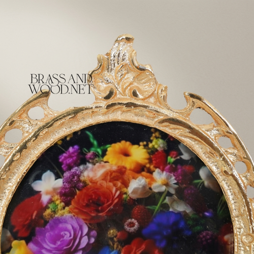 Baroque Rococo Oval Metal Photo Frame with Acanthus Crest & Easel Stand