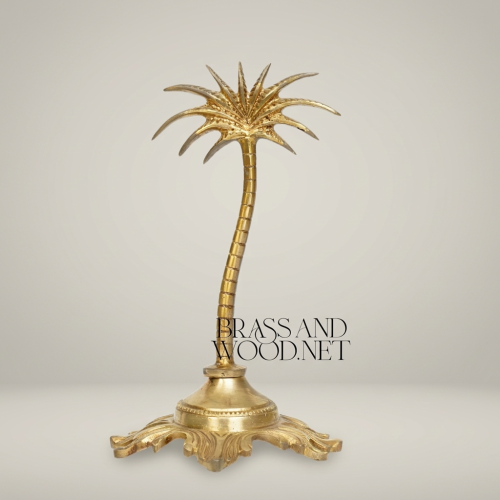Brass Palm Tree Sculpture with Ornate Acanthus Base — Orientalist Decorative Figurine