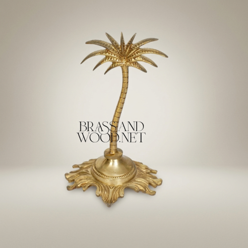 Brass Palm Tree Sculpture with Ornate Acanthus Base — Orientalist Decorative Figurine
