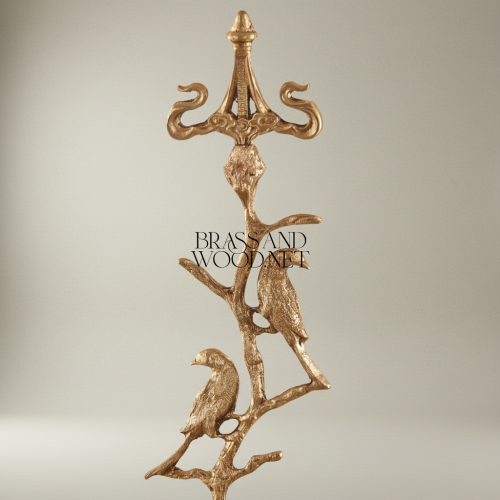 Classical Brass Porcelain Bonbonniere Bird Tree Stand Blue Floral Bowls Brass and Wood Antique Front | Brass & Wood