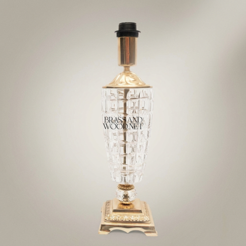 Classical Crystal Brass Table Lamp Urn Body Ornate Square Base Cream Fabric Shade Gold Front | Brass & Wood