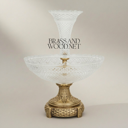 Empire Crystal & Brass Epergne Centrepiece - Diamond-Cut Two-Tier Bowl