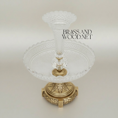 Empire Crystal & Brass Epergne Centrepiece - Diamond-Cut Two-Tier Bowl