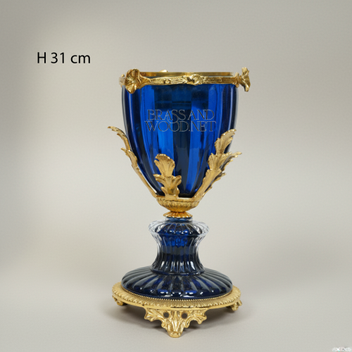 Empire Goblet-Form Cobalt Crystal Incense Burner with Acanthus Brass Mounts