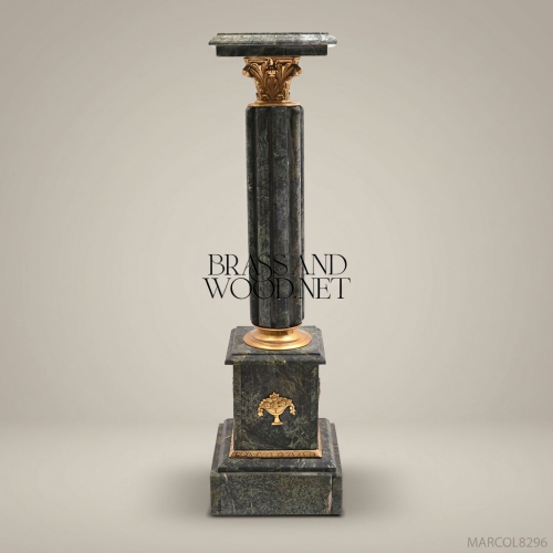 Empire Green Marble Column Pedestal with Gilt Bronze Corinthian Capital