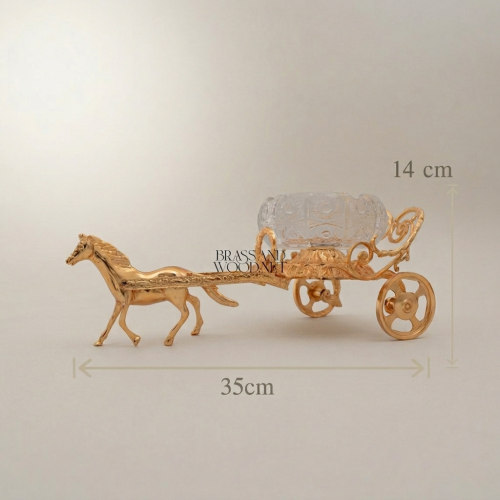 Empire Horse-Drawn Carriage Ashtray in Cast Brass with Crystal Bowl