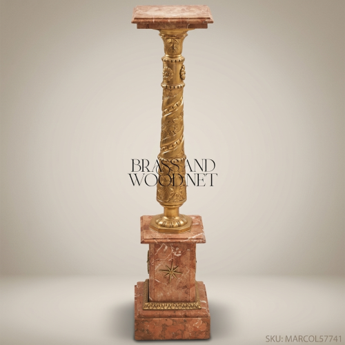 Empire Marble & Gilt Bronze Pedestal Column | Spiral Carved