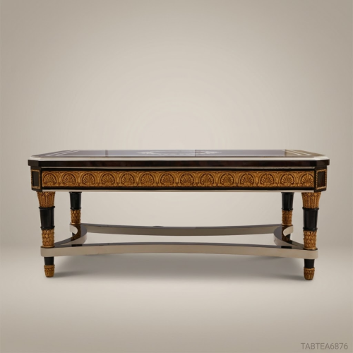 Empire Neoclassical Coffee Table – Black Lacquer & Gold Leaf Carved Wood