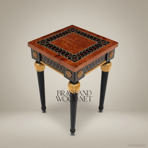 Empire Neoclassical Side Table Burr Walnut Ebonized Gold Leaf Acanthus Brass & Wood Front View | Brass & Wood