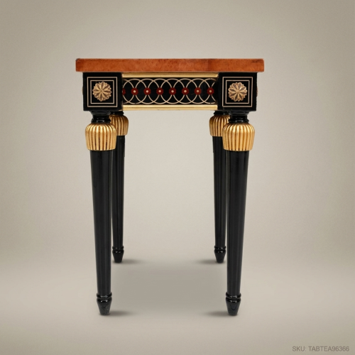 Empire Neoclassical Side Table Burr Walnut Ebonized Gold Leaf Acanthus Brass & Wood Front View | Brass & Wood