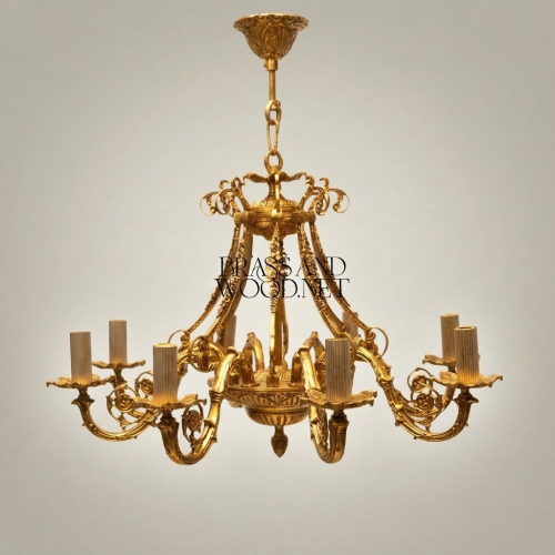 ثريا إمبراطورية نيوكلاسيكية من النحاس الصافي بثمانية أذرع وتاج أكانثوس