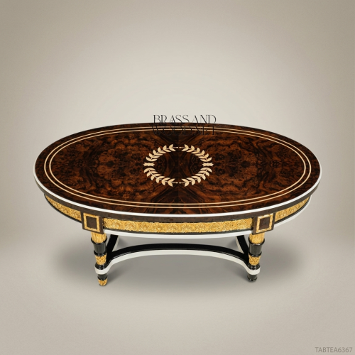 Empire Oval Coffee Table | Burl Wood Marquetry & Gilt Bronze Mounts