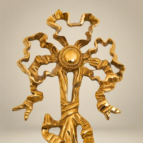 Empire Winged Cherub Brass Wall Sconce Double Arm Crystal Drops Brass and Wood Gold Front | Brass & Wood