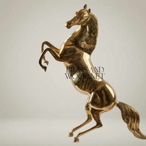 Handcrafted Brass Rearing Horse Sculpture - Polished Equestrian Figurine