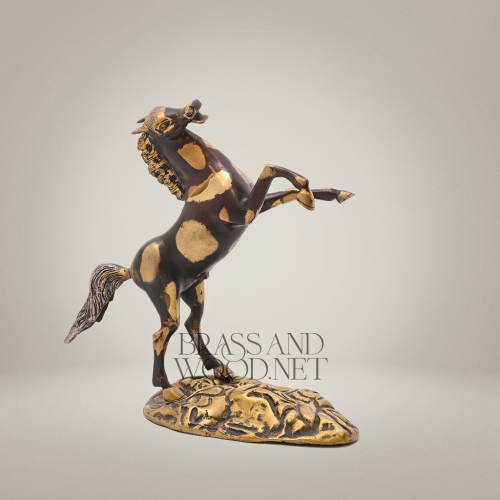 Handcrafted Brass Rearing Horse Sculpture on Ornate Floral Base