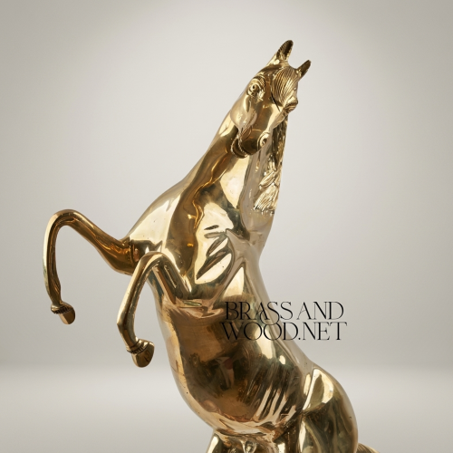 Handcrafted Brass Rearing Horse Sculpture - Polished Equestrian Figurine