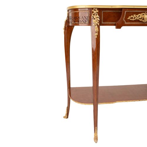 Louis XV Mahogany Console Table Gilt Bronze Ormolu Cabriole Legs Brass & Wood Side View | Brass & Wood