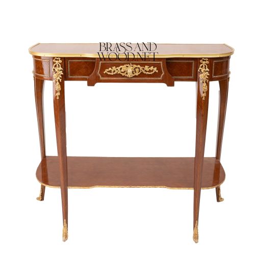 Louis XV Mahogany Console Table Gilt Bronze Ormolu Cabriole Legs Brass & Wood Side View | Brass & Wood