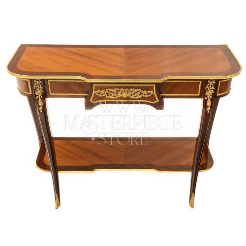 Louis XV Mahogany Console Table Gilt Bronze Ormolu Mounts Cabriole Legs Brass & Wood Front View | Brass & Wood