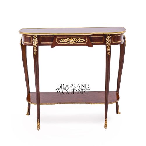 Louis XV Mahogany Console Table Gilt Bronze Ormolu Mounts Cabriole Legs Brass & Wood Front View | Brass & Wood