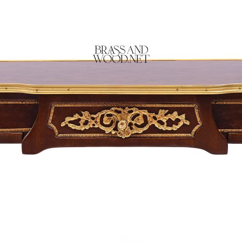 Louis XV Mahogany Console Table Gilt Bronze Ormolu Mounts Cabriole Legs Brass & Wood Front View | Brass & Wood