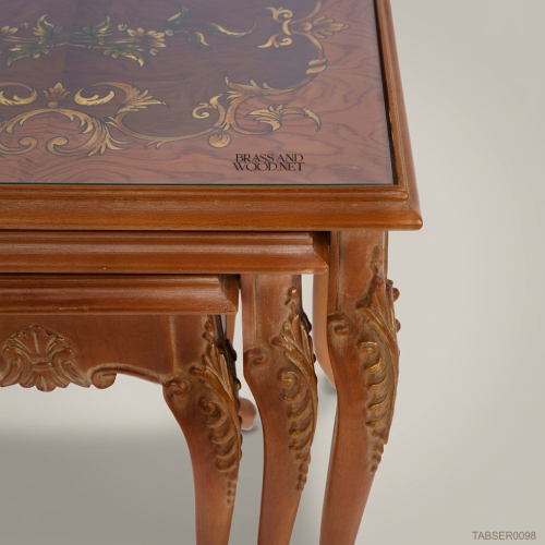 Louis XV Nesting Side Tables – Inlaid Marquetry & Carved Gold-Leaf Wood