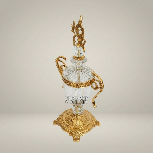 Louis XV Rococo Handcrafted Crystal Covered Urn Vase with Ornate Brass Foliate Mounts - Brass & Wood Gold Front | Brass & Wood